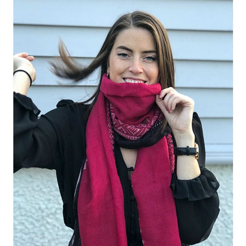 Wool scarf, MARIUS® pattern, raspberry red/white/purple