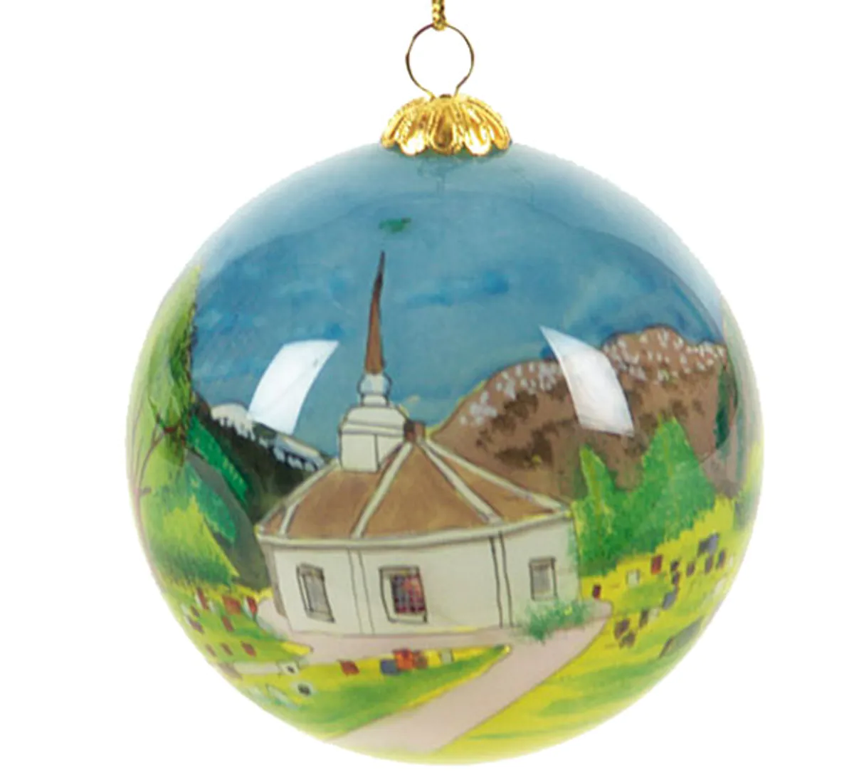 Julekule, håndmalt, 'Geiranger Kirke'