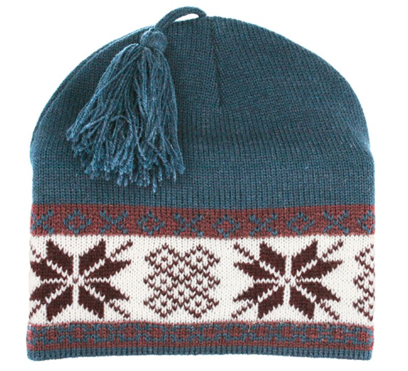 Knitted hat with star pattern petrol/white/red