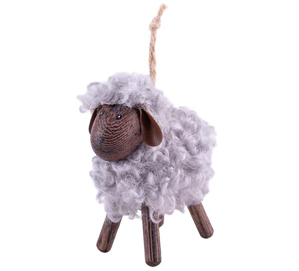 Hovedbilde Sau av tre med grå ull, hengende