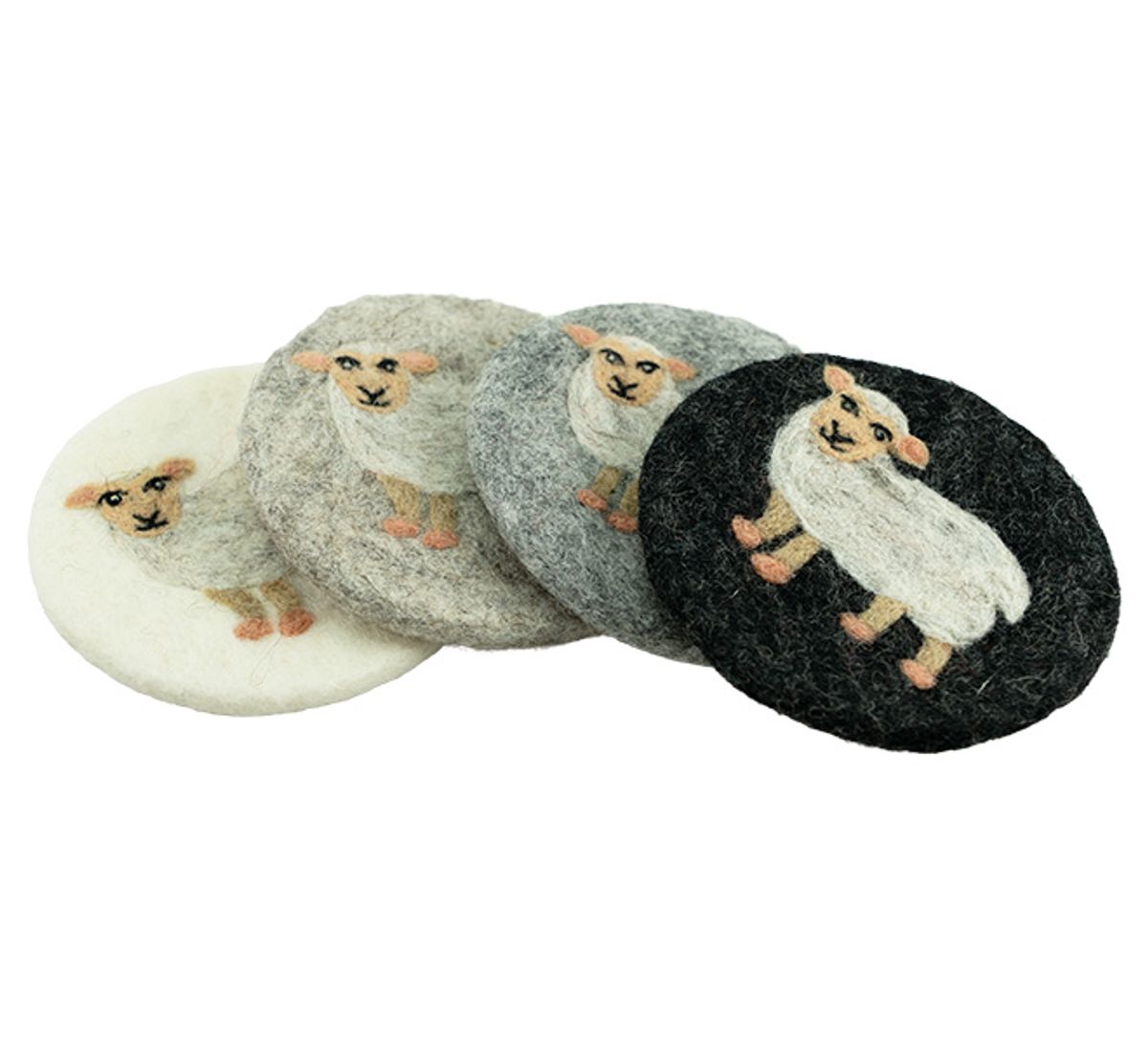 Glass coaster, sheep S/4 ass Felted wool