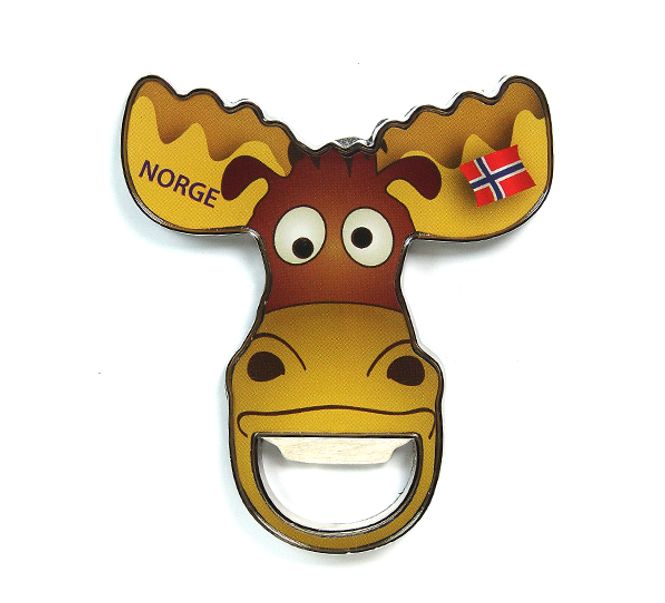 Main Image Magnet bottle opener, moose with flag, Norge