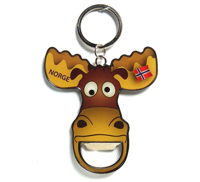 Main Image Keychain and bottle opener, moose with flag and ...