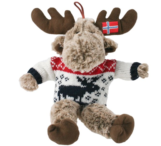 Main Image Elg med hvit/rød elg-genser og brodert flagg, ...