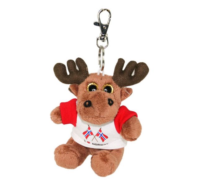 Main Image Keychain, plush moose, I love Norway