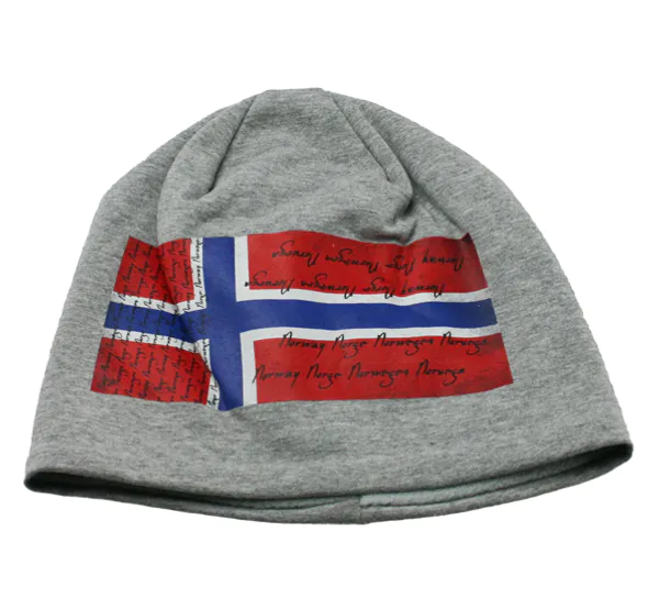 Hovedbilde Lue med norsk flagg, grå