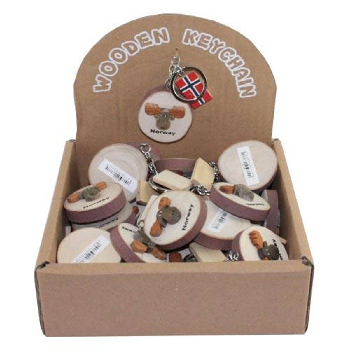 Nøkkelring rund med grå elg av tre