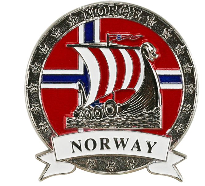 Main Image Magnet, metal, silver viking ship, Norway