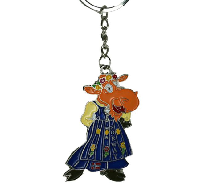 Main Image Keychain, cow wearing national costume, blue