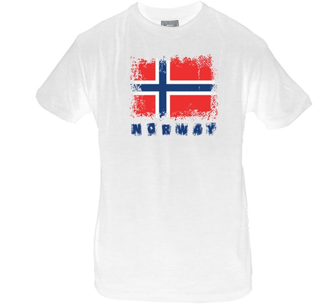 Hovedbilde T-skjorte, Norway med flagg, hvit