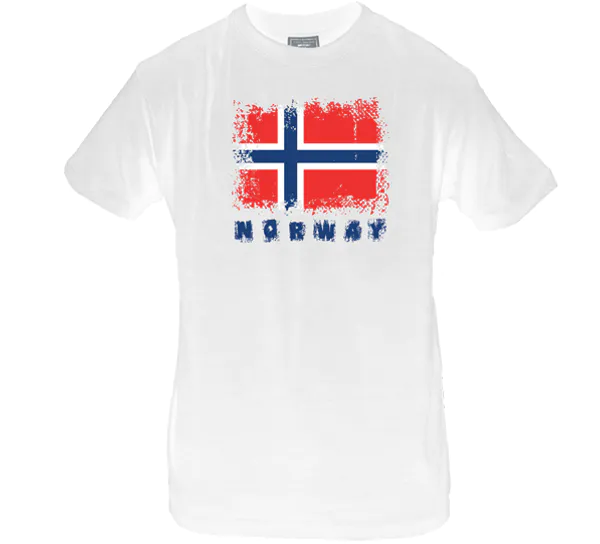 Hovedbilde T-skjorte, Norway med flagg, hvit
