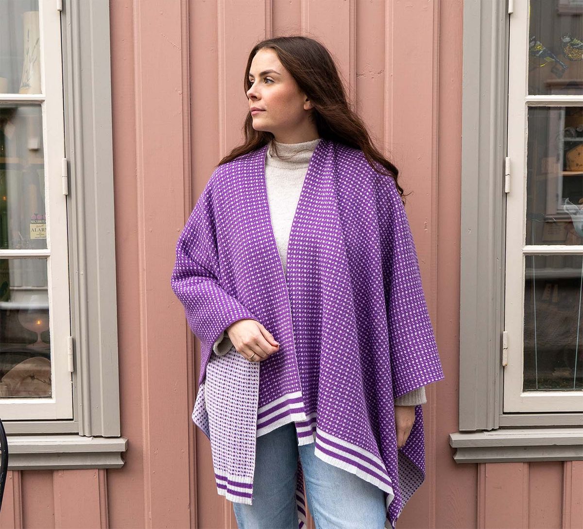 Poncho, Islender, lilac/white