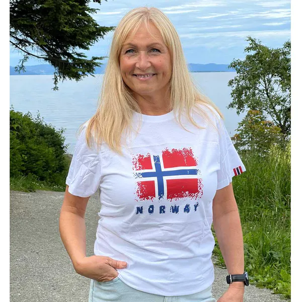 Hovedbilde T-skjorte, Norway med flagg, hvit