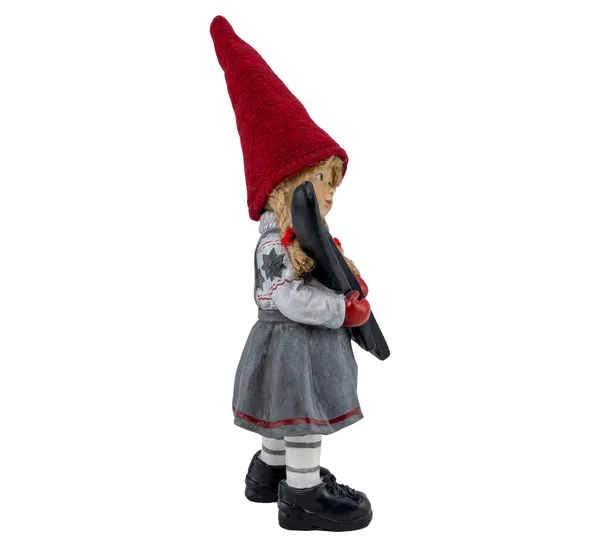 Main Image Elf girl holding skis, red hat, large