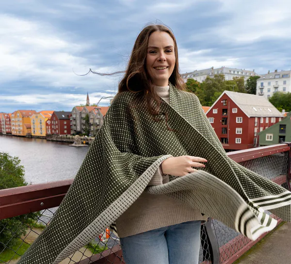 Hovedbilde Ullponcho, Islender, grønn/hvit