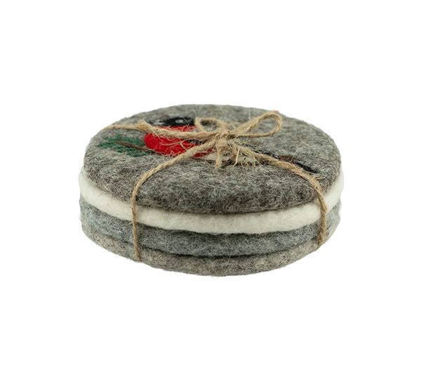 Main Image Glass coaster, bullfinch S/4 ass Felted wool