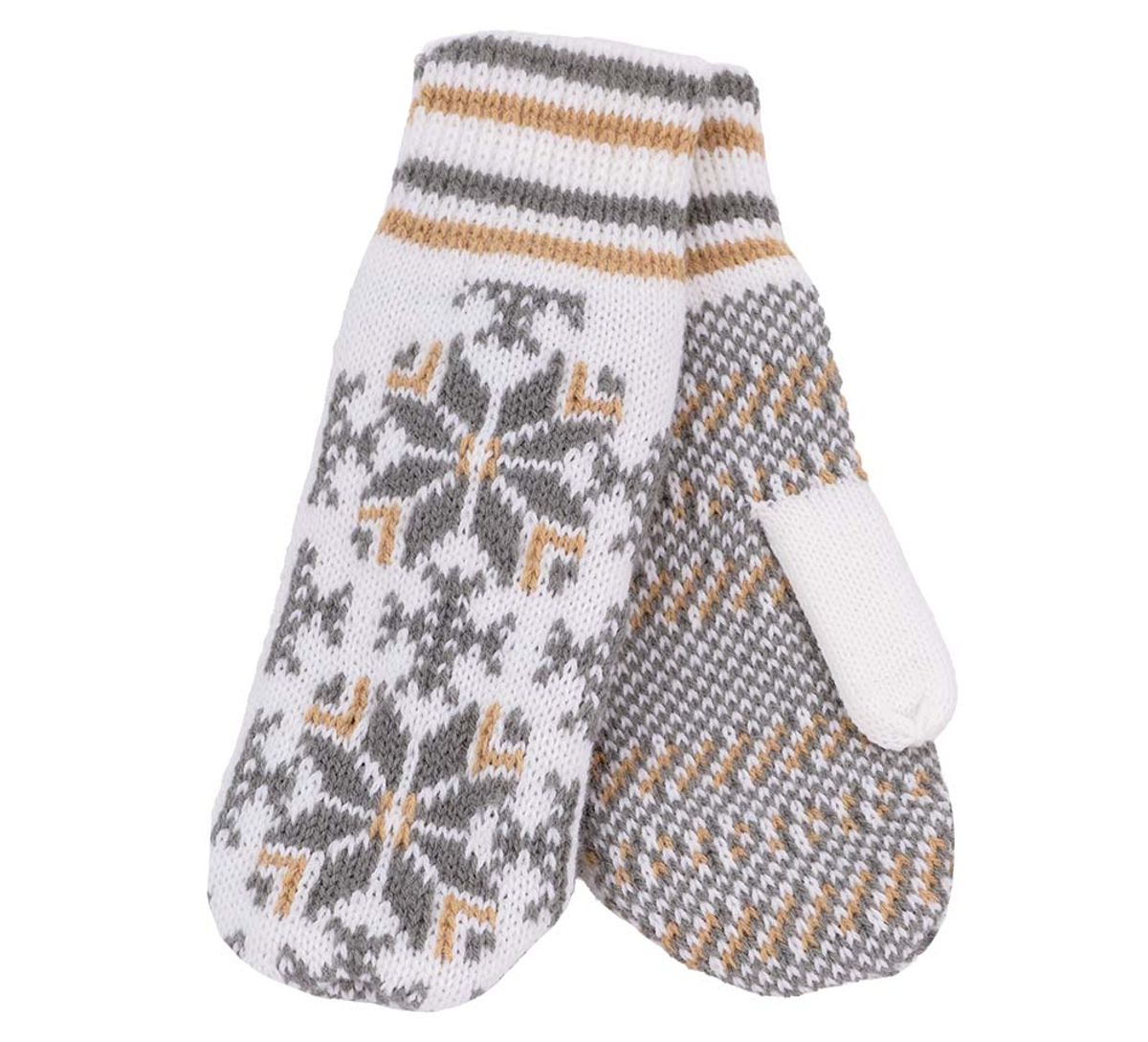 Knitted mittens star pattern, white/grey/beige