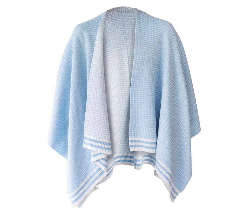 Ullponcho, Islender, lys blå/hvit