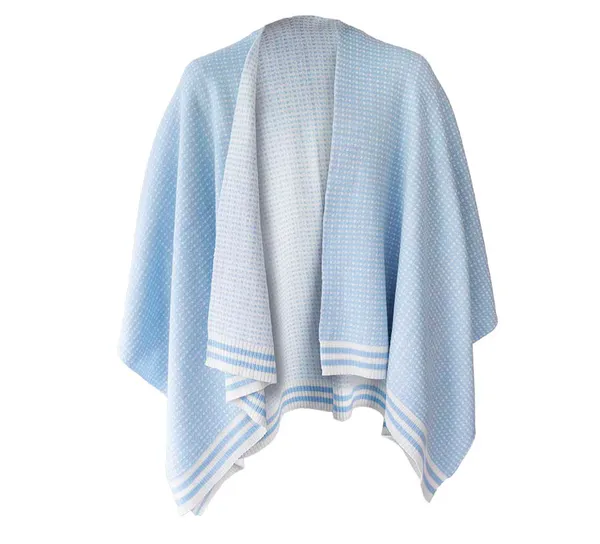 Hovedbilde Ullponcho, Islender, lys blå/hvit