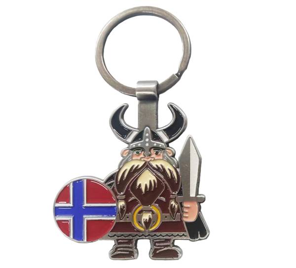 Hovedbilde Nøkkelring i metall med viking som holder sverd