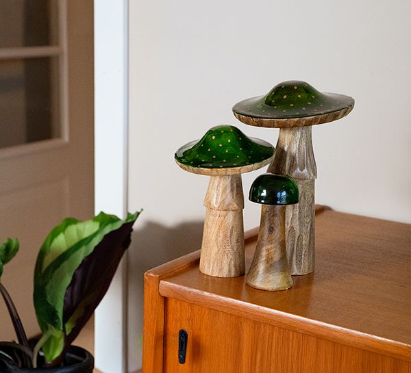 Main Image Antique wooden mushroom green, F-design
