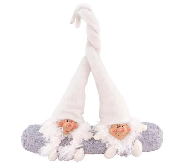 Main Image Two small Santas sitting on a branch, white