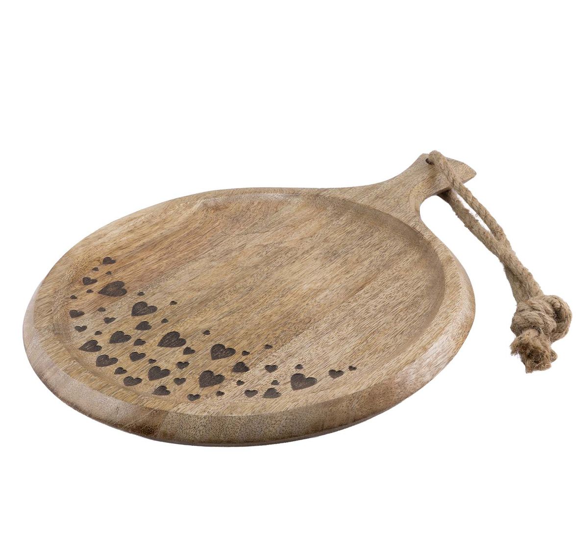 Antique round wooden tray with rope, F-design